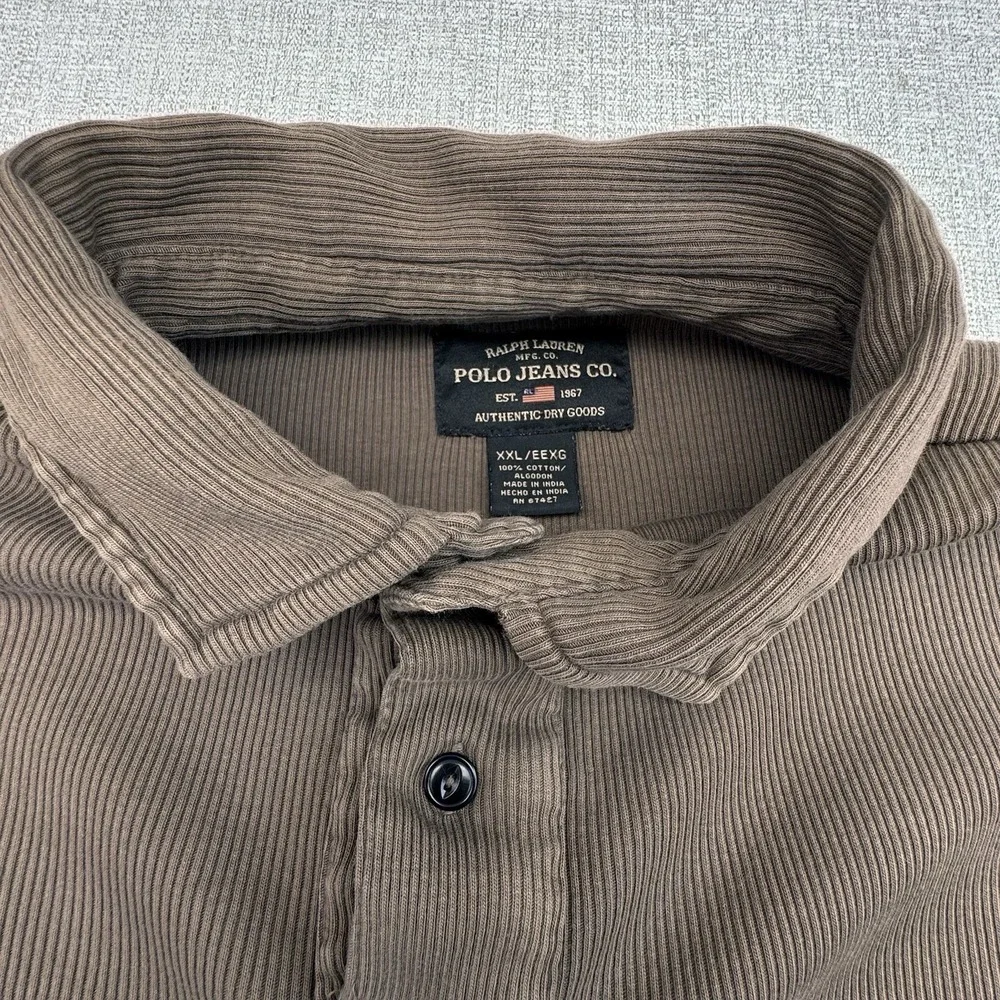 Vintage Polo Jeans Co. Ralph Lauren Mens  2XL Polo Shirt Brown Ribbed Cotton